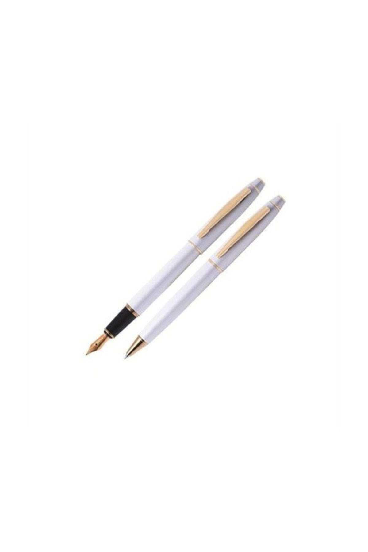 Scrikss Takım Kalem Dolma+Tükenmez Beyaz Altın 35