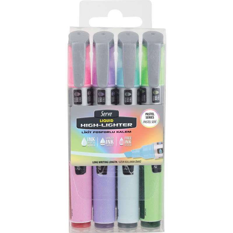 Serve Fosforlu Kalem Likit 4 Renk Pastel SV-LKTFPB4KRPB