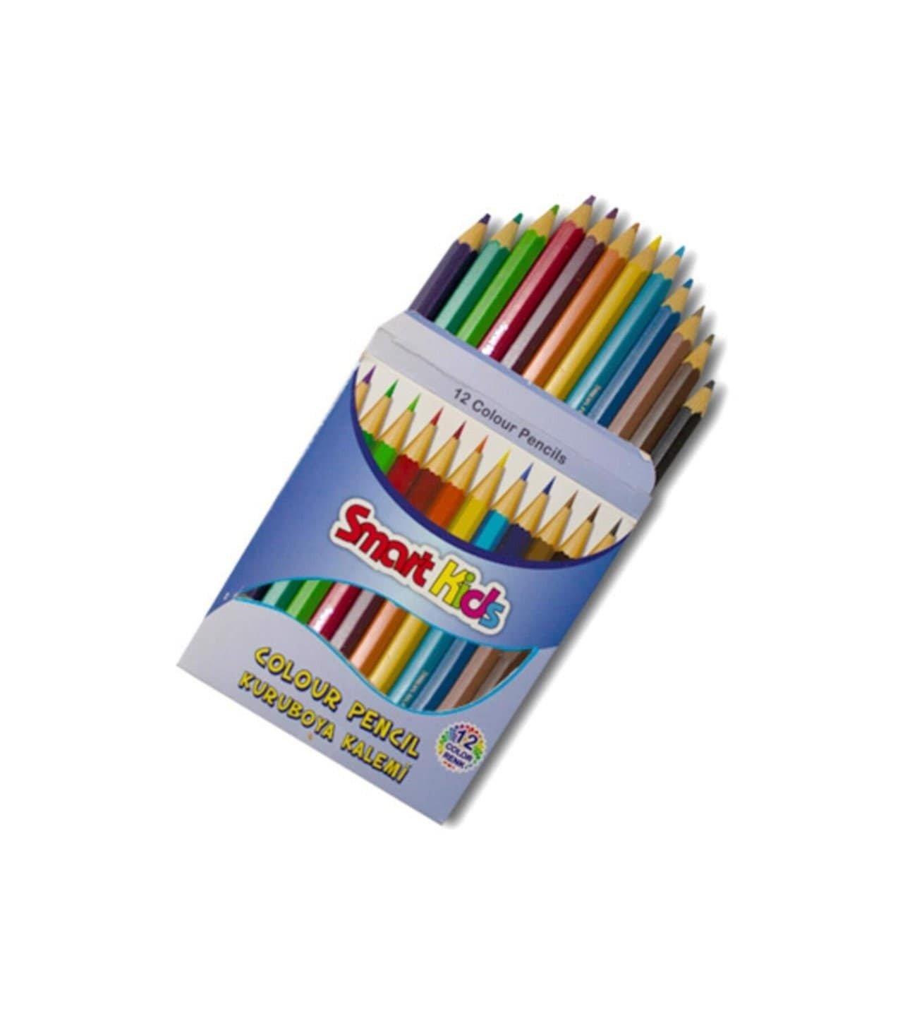 Smart Kids Kuru Boya Yarım Boy 12 Renk Kısa Kuru Boya Kalemi (24 Adet)