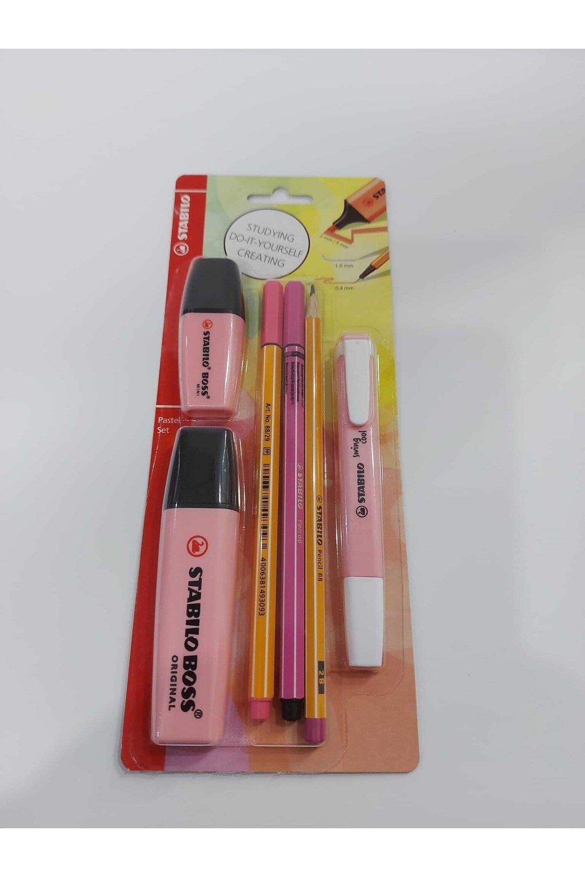 Stabilo Fosforlu Kalem Tek Renk Pastel Set 6 Lı Pembe