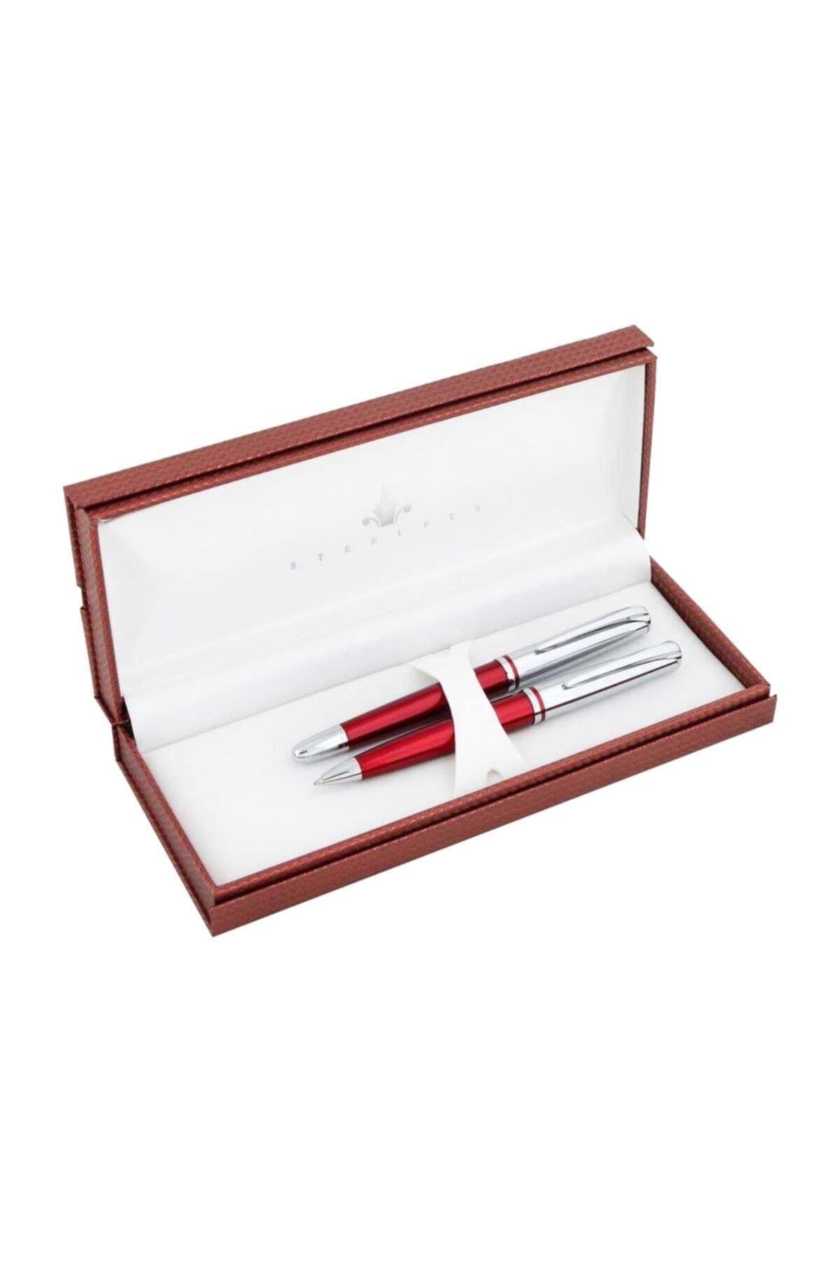 Steelpen Bordo Lake Krom Dolma Kalem + Tükenmez Kalem Takımı