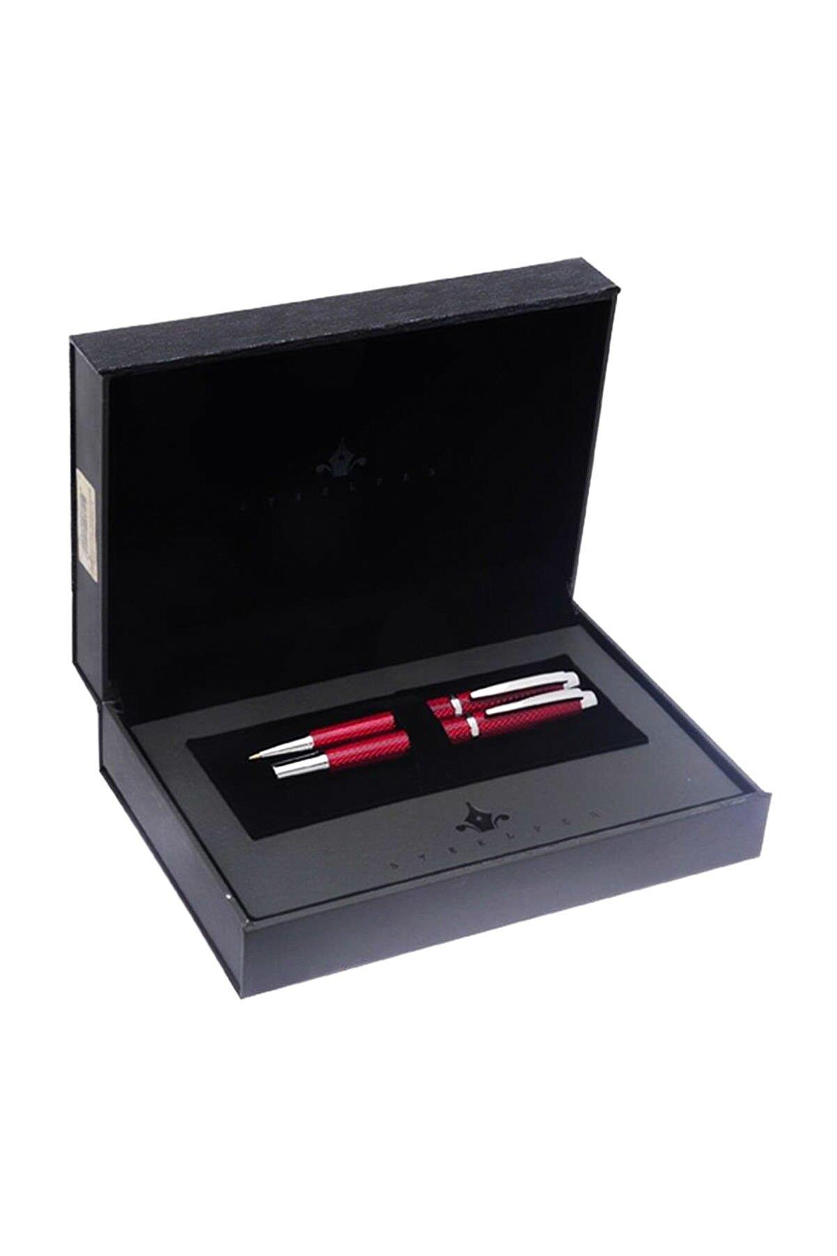 Steel Pen World Serisi Dolma Kalem + Tükenmez Kalem Bordo Kalem Seti
