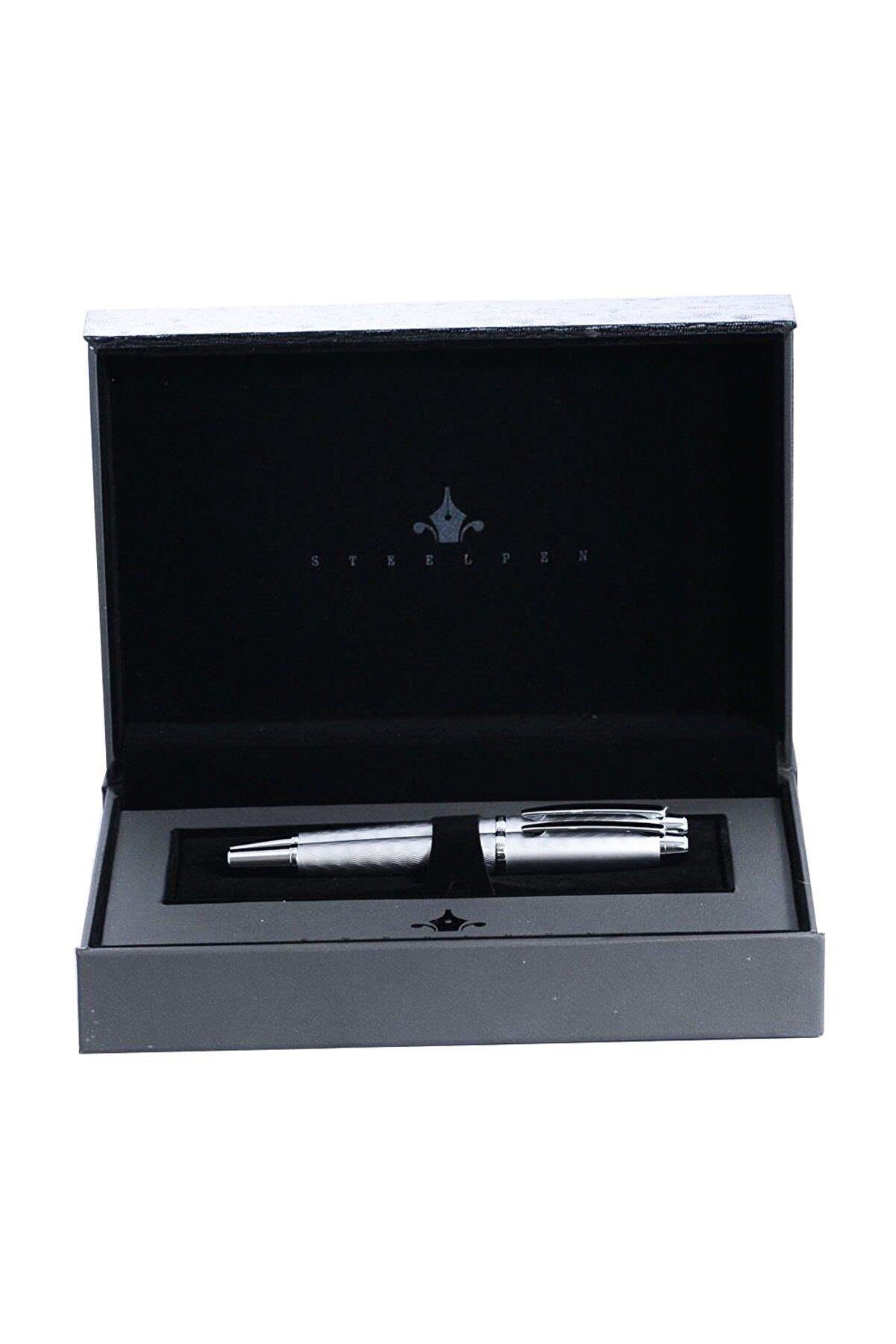 Steel Pen Takım Kalem Dolma + Tükenmez World Serisi Mat Krom Kalem Seti