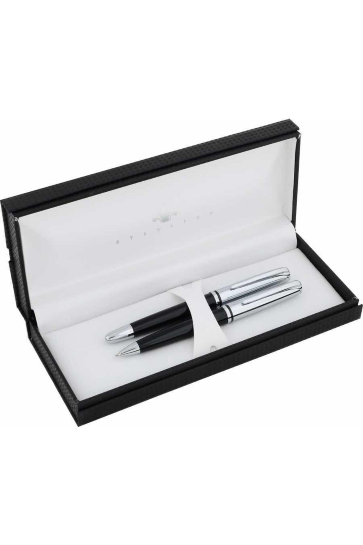 Steelpen Siyah Lake Krom Dolma Kalem + Tükenmez Kalem Takımı