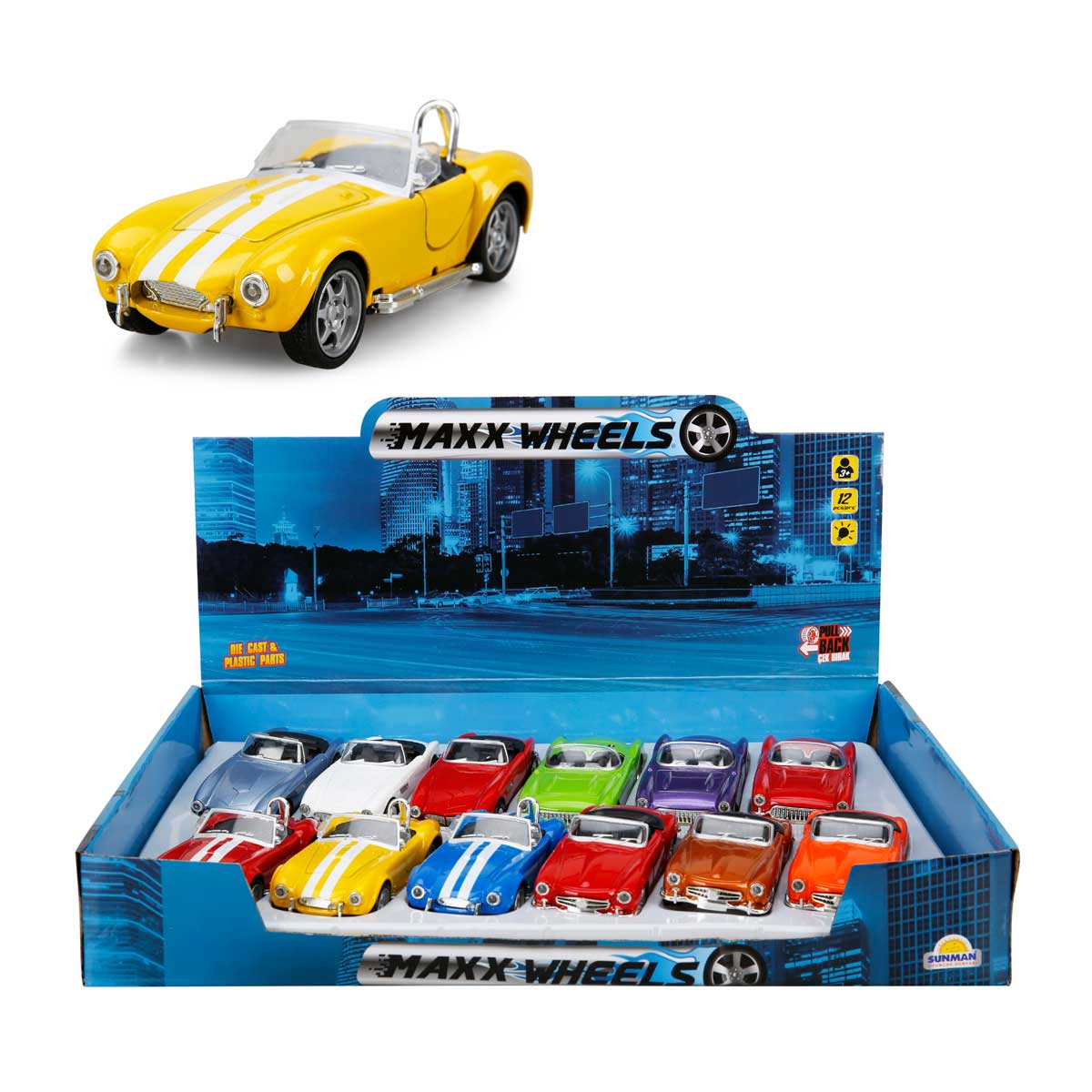 Sunman Maxx Wheels Işıklı Amerikan Cabrio Model Arabalar 12cm (Karışık Model 1 Adet)