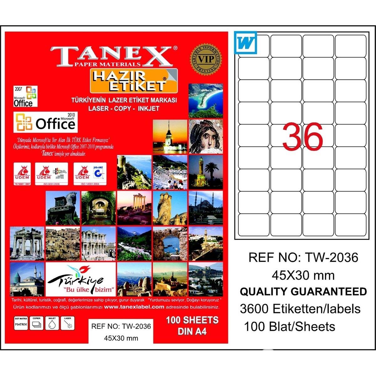 Tanex Lazer Etiket 100 YP 45x30 Laser-Copy-Inkjet TW-2036
