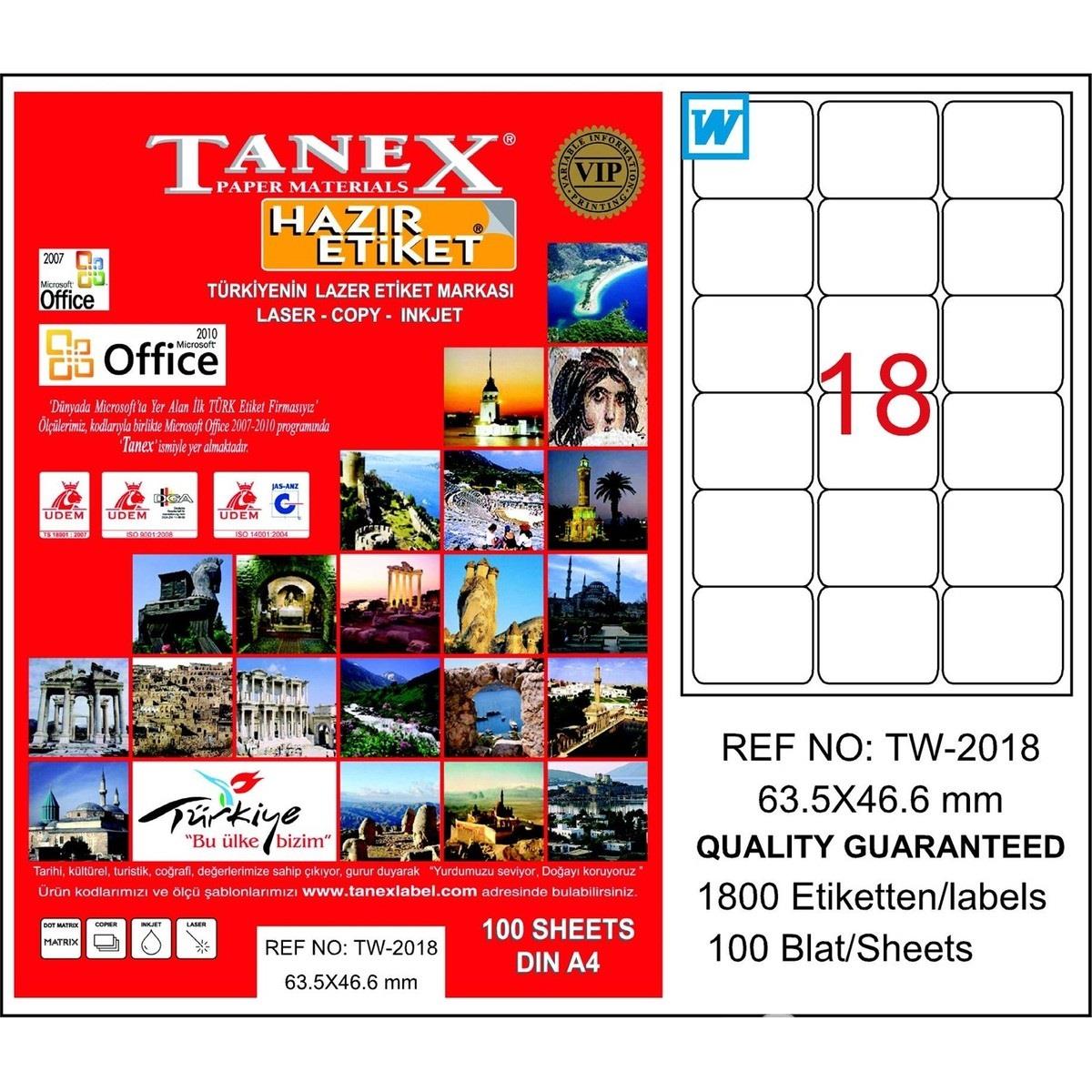 Tanex Lazer Etiket 100 YP 63.5x46.6 Laser-Copy-Inkjet TW-2018
