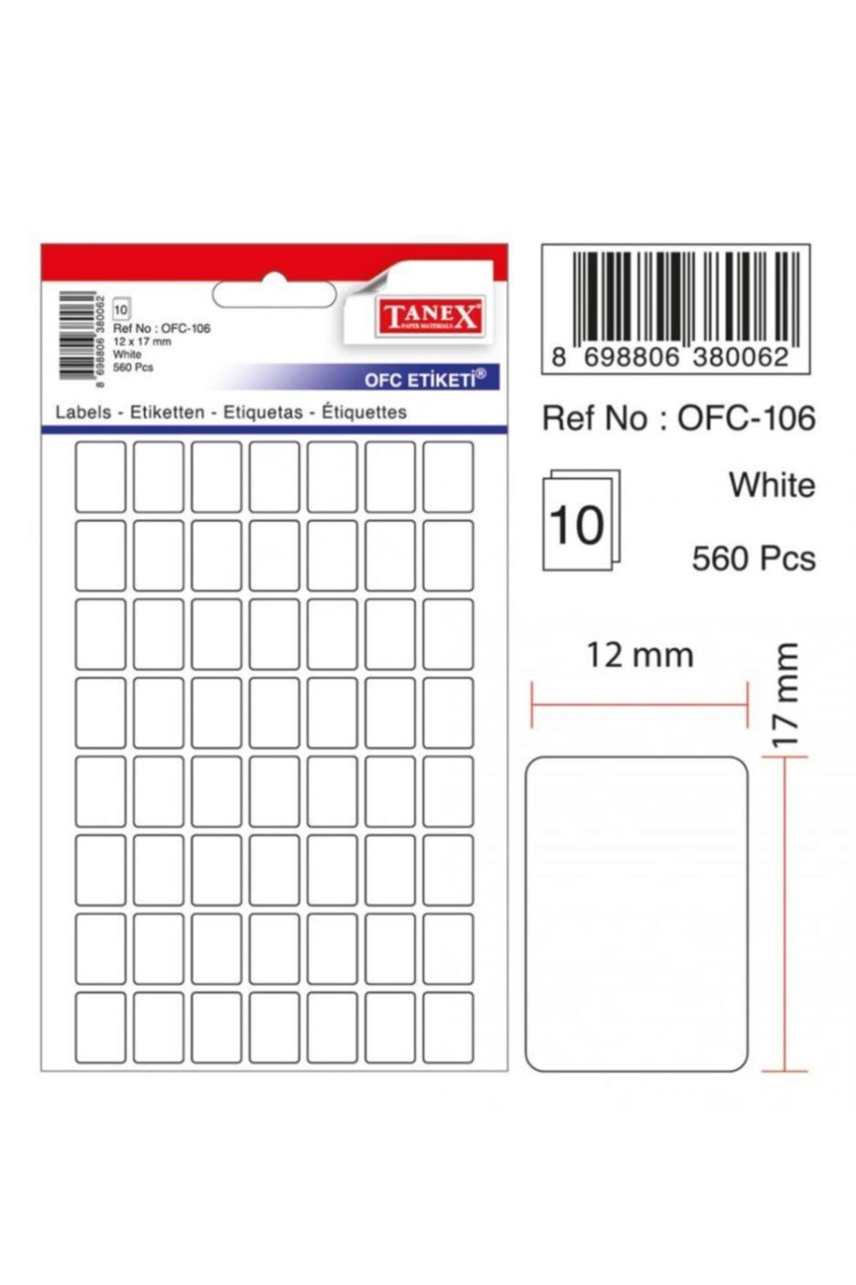 Tanex Ofis Etiketi Poşetli 12x17 MM Beyaz (10 Lu Paket)