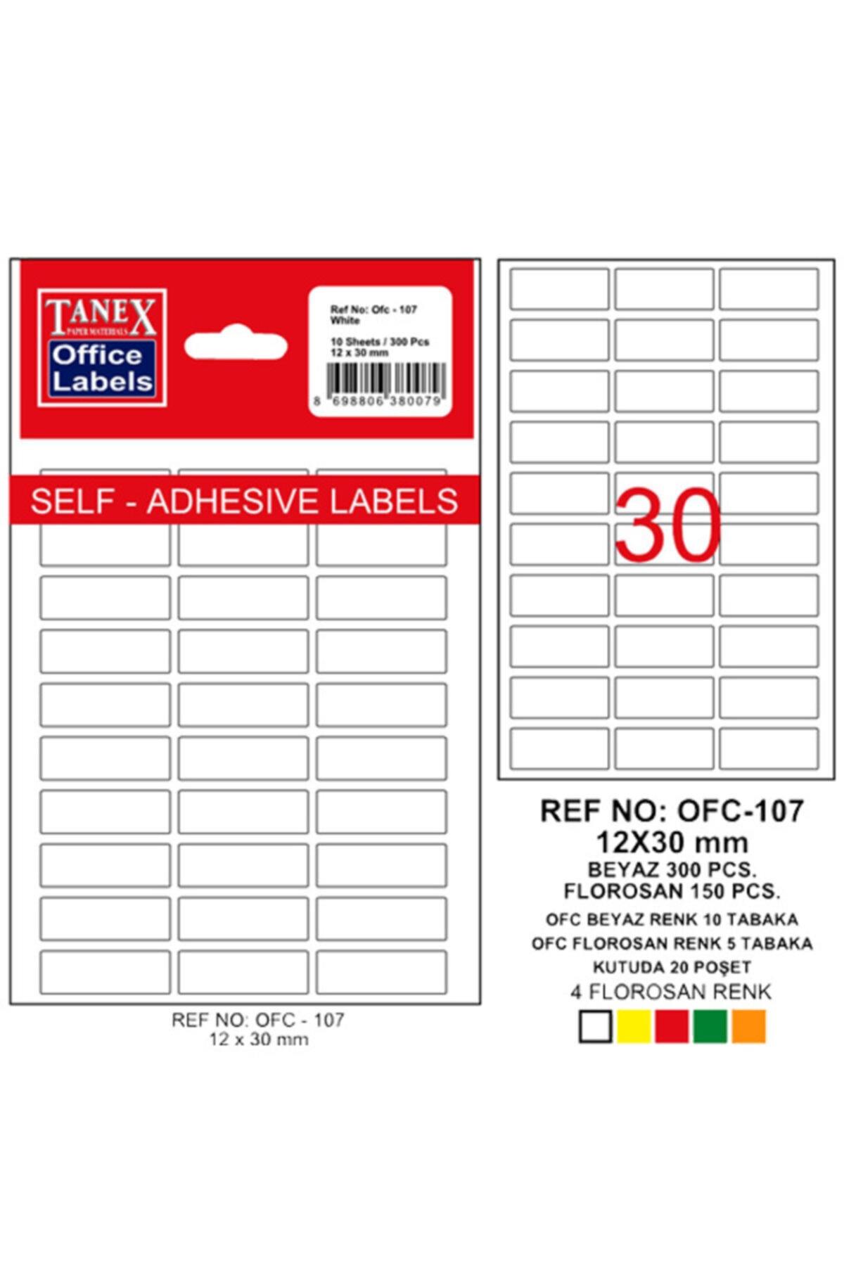 Tanex Ofis Etiketi Poşetli 12x30 MM Beyaz (10 Adet)