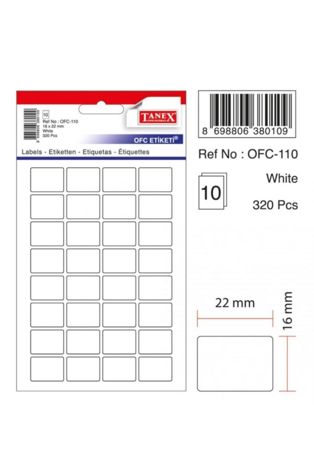 Tanex Ofis Etiketi Poşetli 16x22 MM Beyaz (10 Lu Paket)