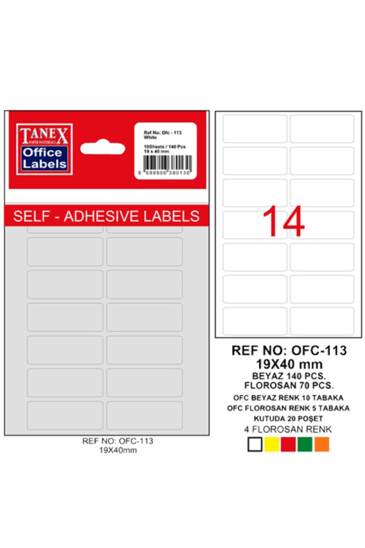 Tanex Ofis Etiketi Poşetli 19x40 MM Beyaz OFC-113 (10 Lu Paket)