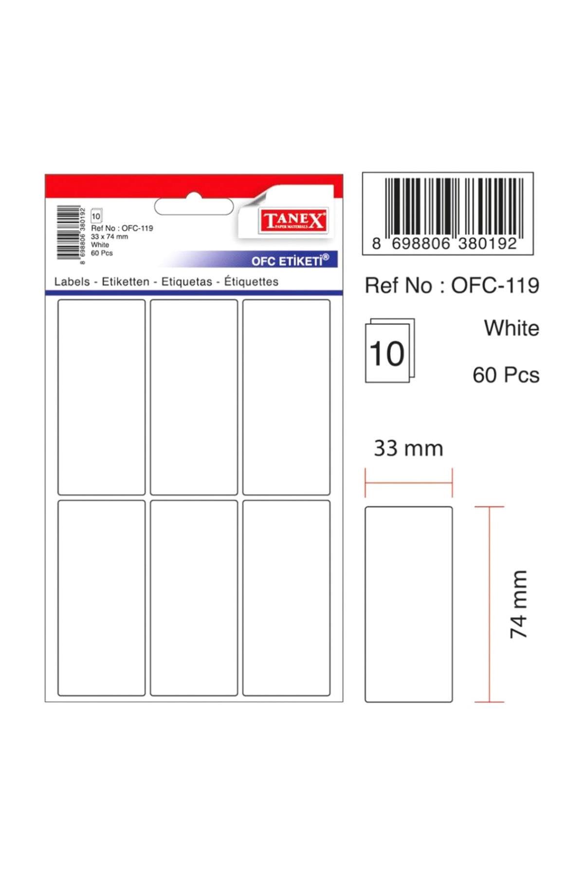 Tanex Ofis Etiketi Poşetli 33x74 MM Beyaz OFC-119 (10 Lu Paket)