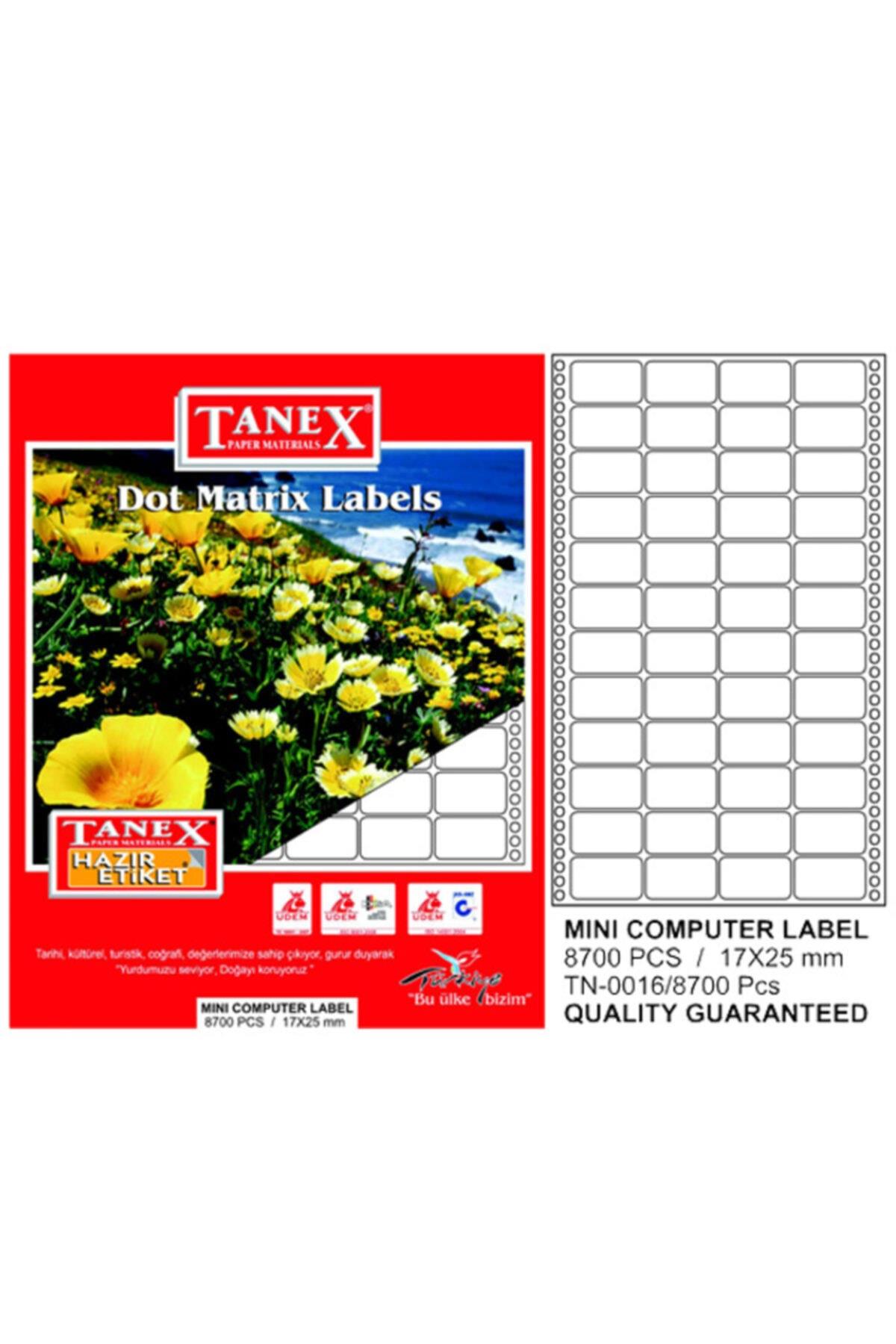 Tanex Sürekli Form Etiket 17x25 mm Bilgisayar Etiketi 8700 Lü