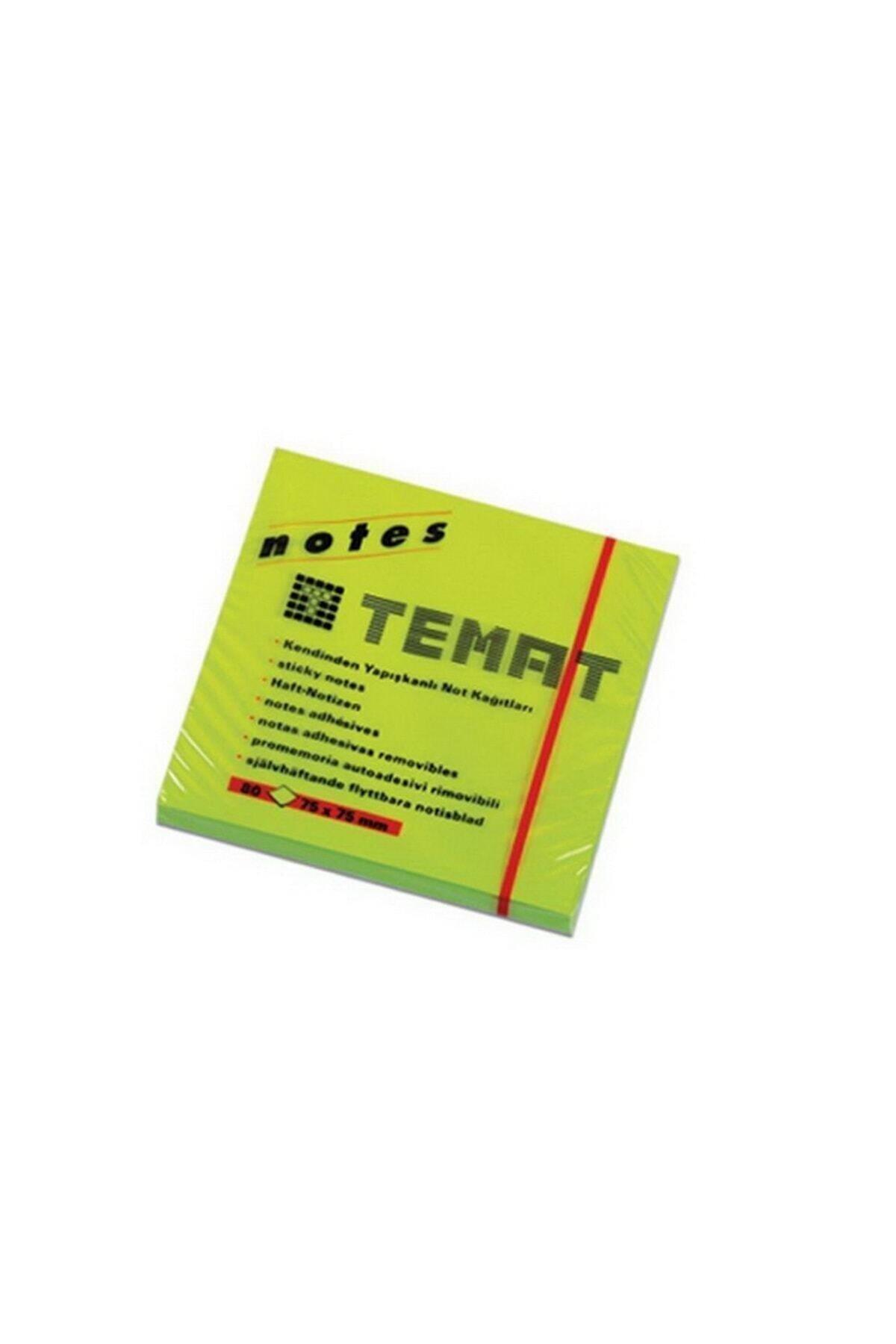 Temat Yapışkanlı Not Kağıdı 75x75 MM Fosforlu Yeşil Yapışkanlı Post-it