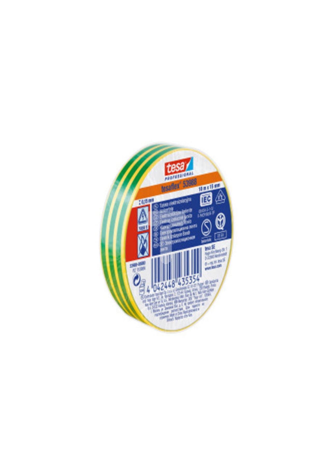 Tesa Bant Elektrik Izolasyon Yeşil & Sarı Çizgili 10x15 Elektrik Bandı (10 Lu Paket)