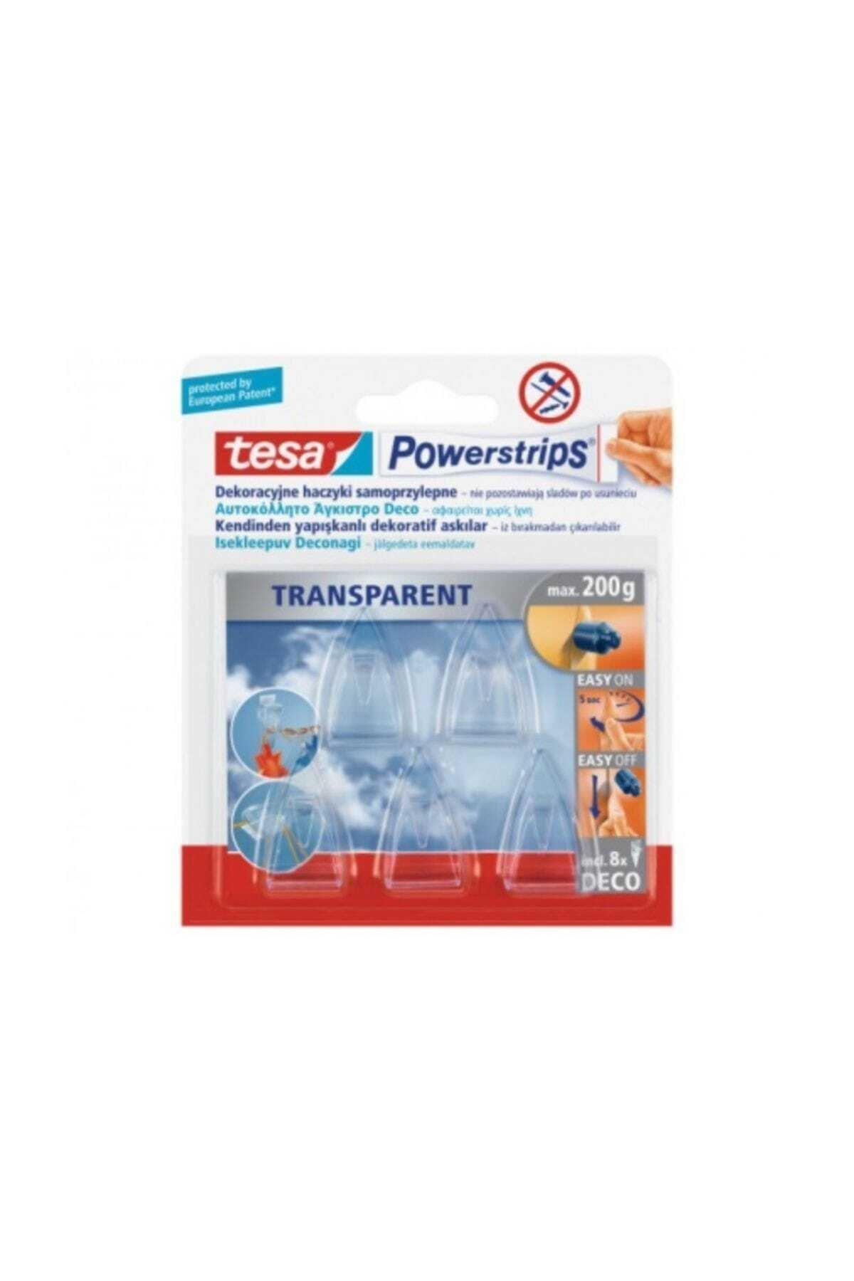 Tesa İz Bırakmadan Sökülebilir Askı - Powerstrips® Şeffaf 5 Adet