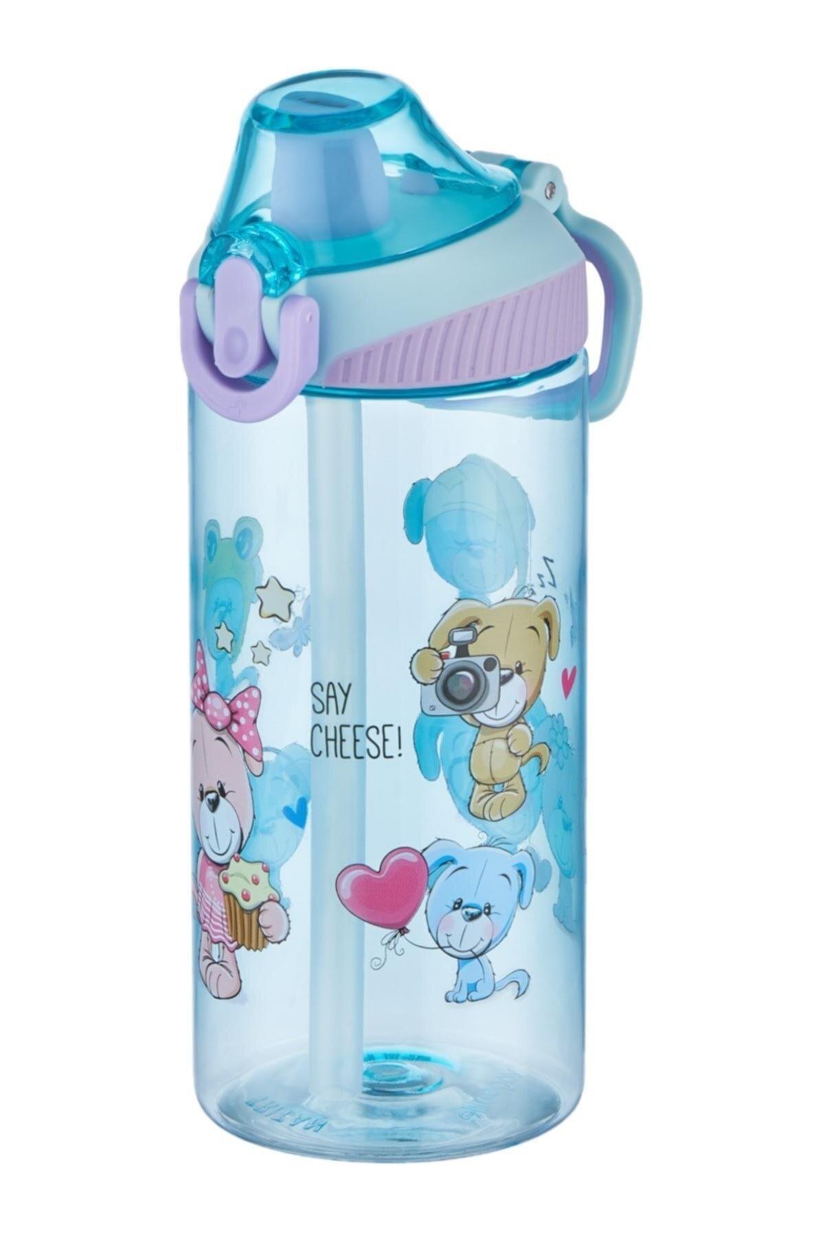 Vagonlife Tritan 500 ml Silikon Pipetli Çocuk Su Matarası Turkuaz Lila Kapak
